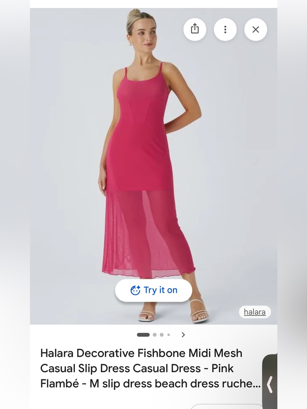 HALARA Bright Pink Spaghetti-Strap Midi Dress